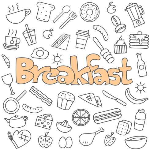 Set da colazione doodle disegnato a mano vettore
