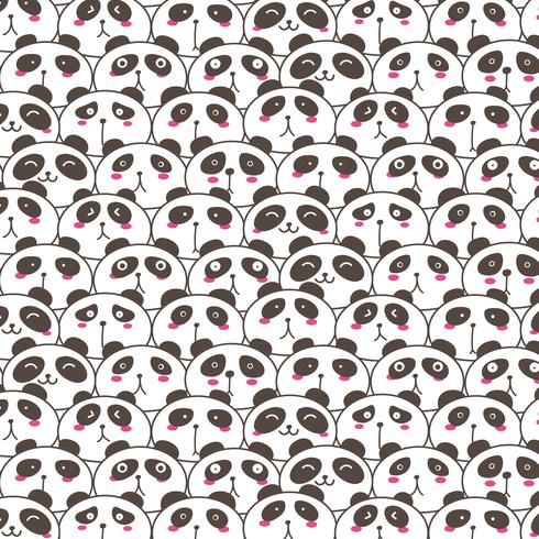 Panda Vector Pattern Background sveglio. Doodle divertente. Illustrazione vettoriale a mano.