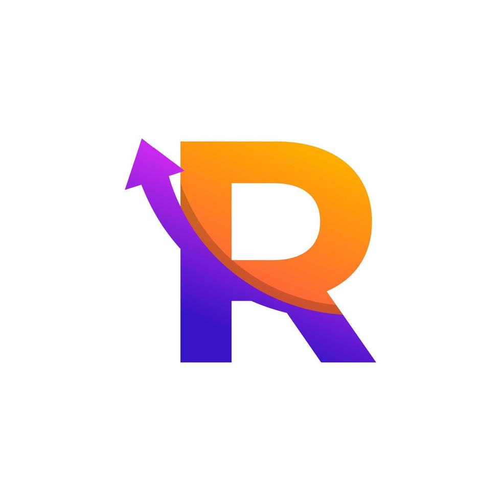 lettera iniziale r freccia su logo simbolo. buono per loghi aziendali, di viaggio, di avvio, logistici e grafici vettore