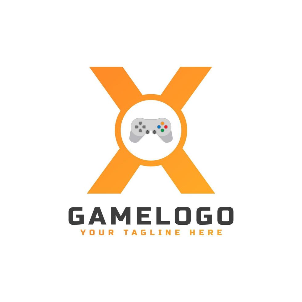 lettera iniziale x con icona della console di gioco e pixel per il concetto di logo di gioco. utilizzabile per loghi di applicazioni aziendali, tecnologiche e di avvio di giochi. vettore
