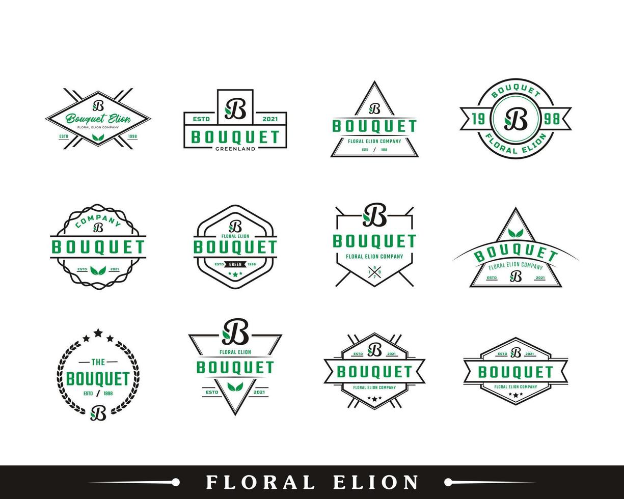 set di emblema distintivo lettera b e foglia per l'ispirazione del design del logo bouquet vintage vettore