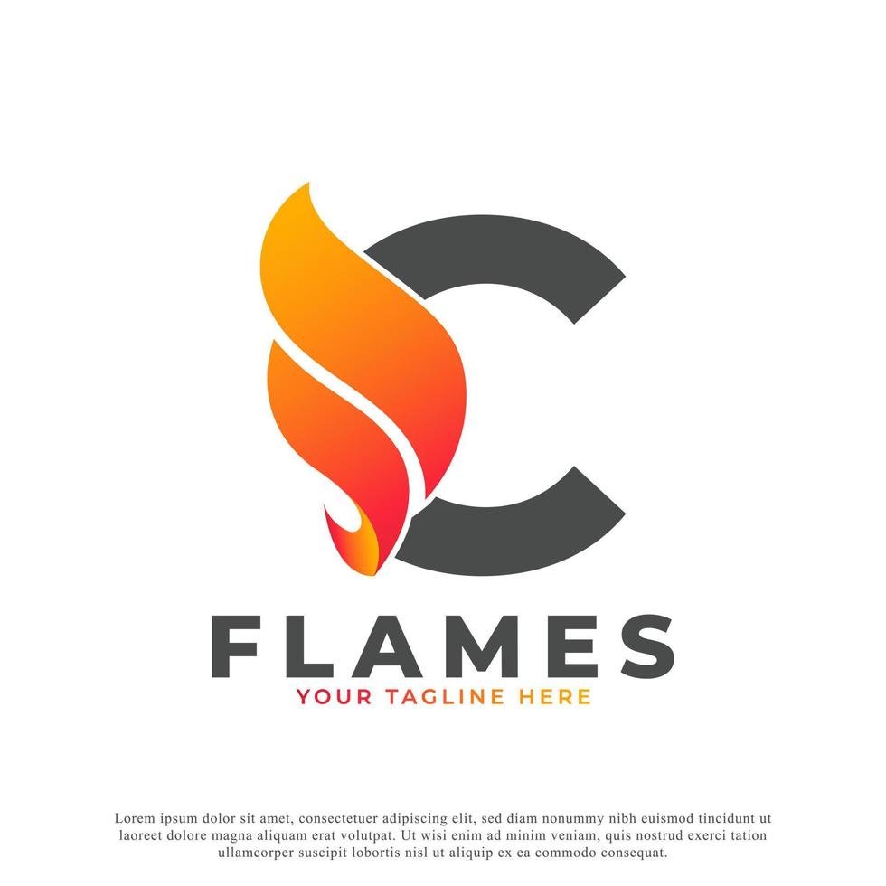 fiamma con logo lettera c. modello di logo vettoriale di fuoco