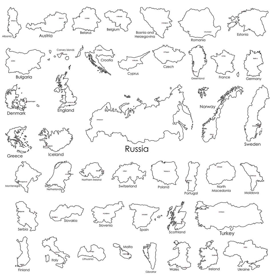 doodle disegno a mano libera dei paesi europei. vettore