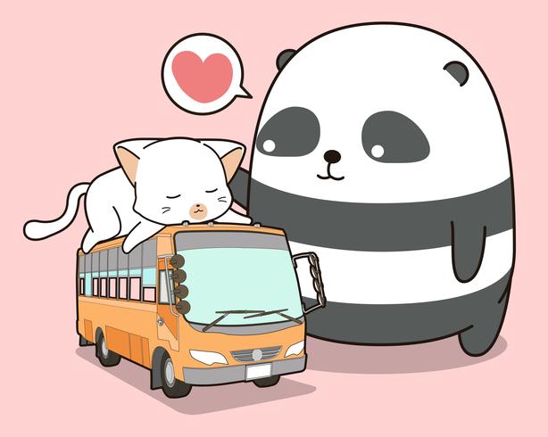 Simpatico panda e gatto che è sull&#39;autobus vettore