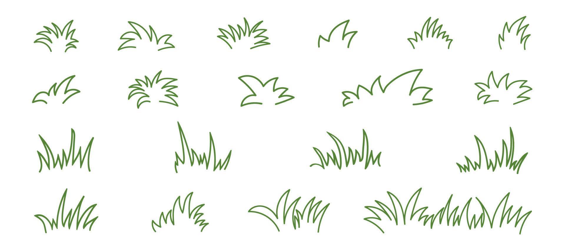 doodle impostato con schizzo di erba verde. linea disegnata a mano. illustrazione del contorno vettoriale
