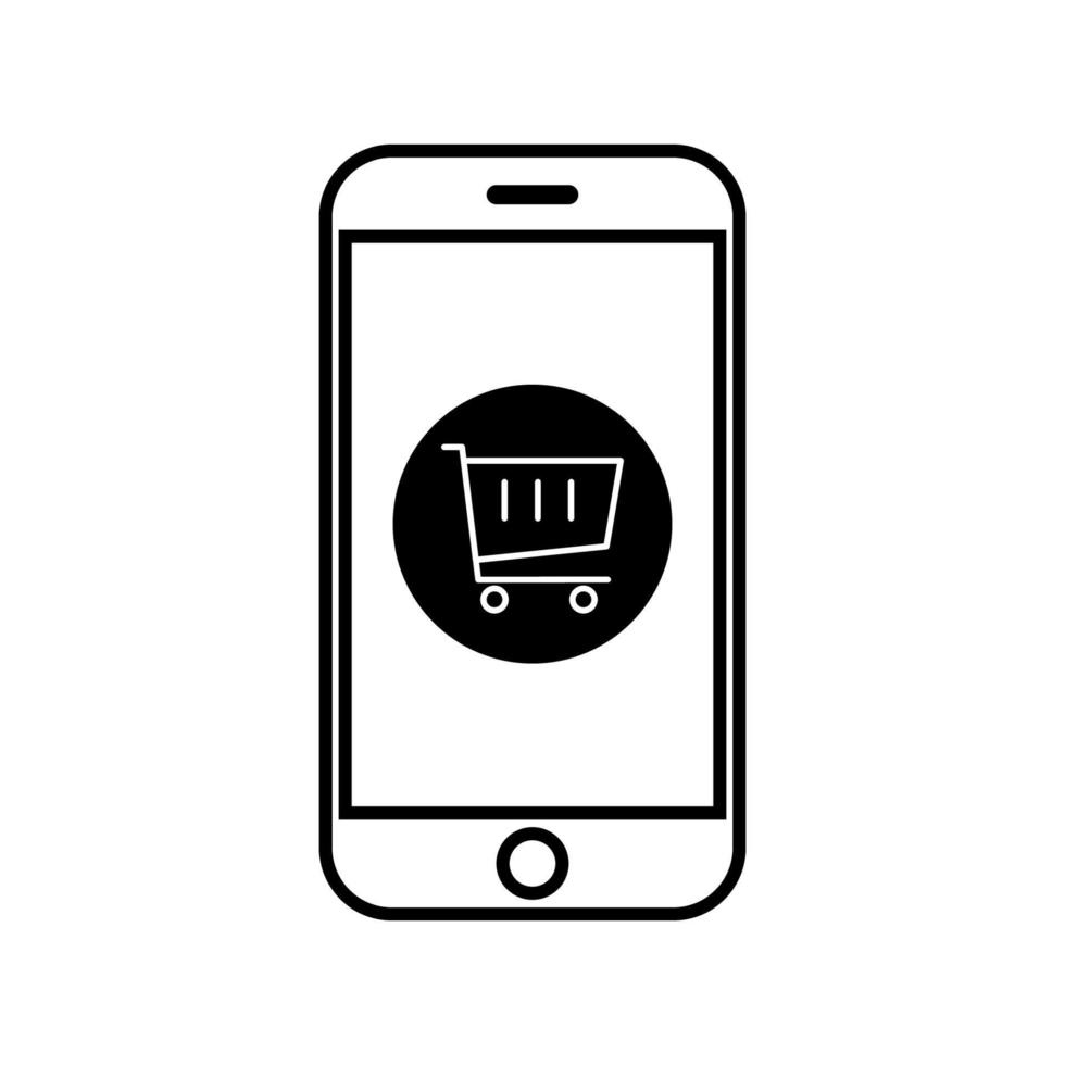 telefono e carrello, acquisti da cellulare, e-commerce, acquisti online di illustrazioni vettoriali