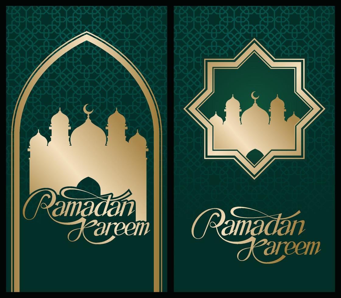 ramadan kareem design post storia social media. pubblicazione di cornici per ornamenti per social media. illustrazione di ornamenti, moschee e ramadan kareem tulisan vettore