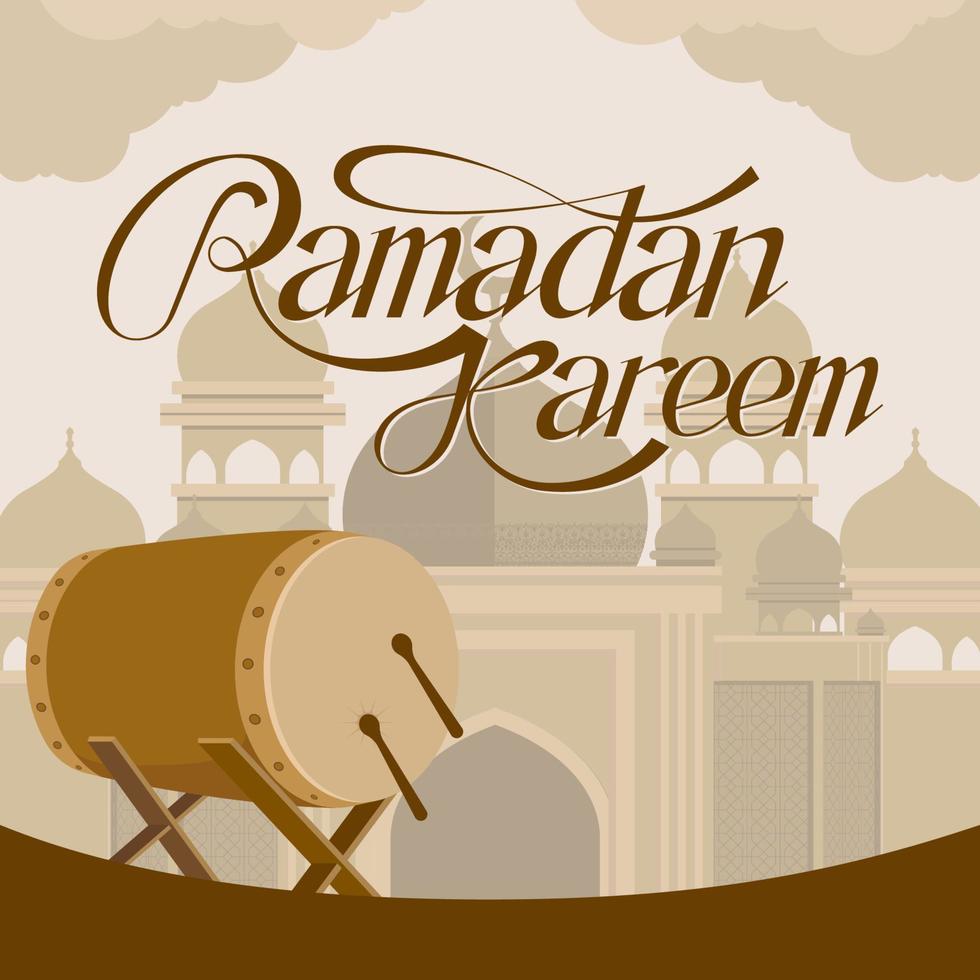 contenuto del feed post ramadan kareem. discorso a contenuto quadrato. illustrazioni, cornici, moschee, ornamenti. vettore