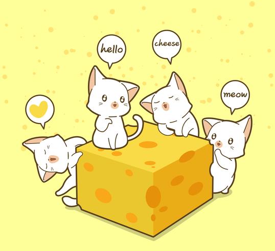 Gatti e formaggio kawaii vettore