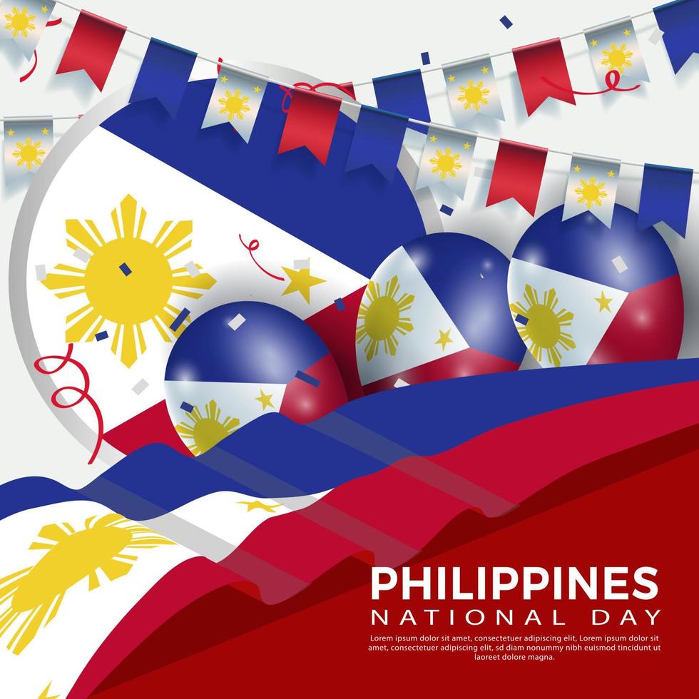 anniversario festa nazionale filippine. banner, biglietto di auguri, design volantino. disegno del modello di poster vettore