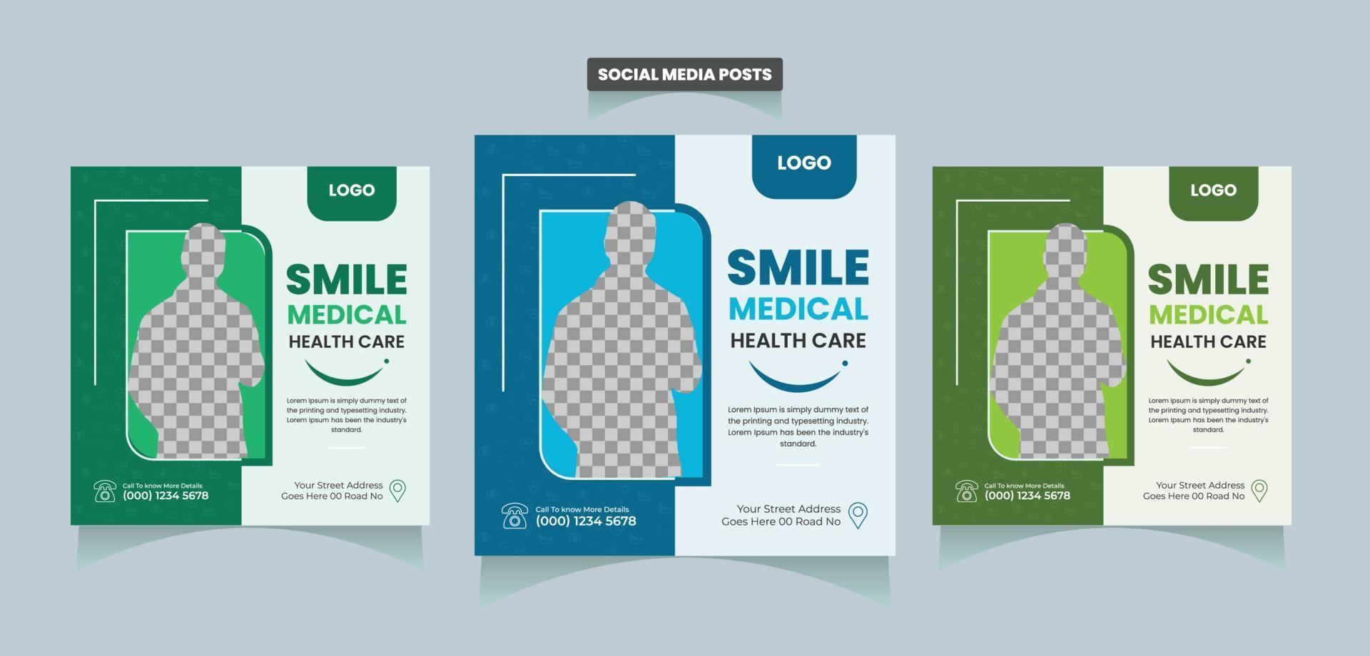 modello di post sui social media medici, banner web per l'assistenza sanitaria vettore