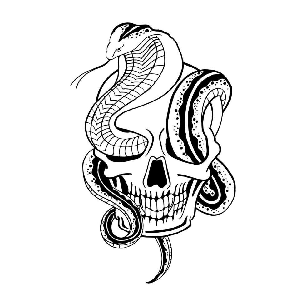 illustrazione vettoriale di teschio e serpente disegnato a mano
