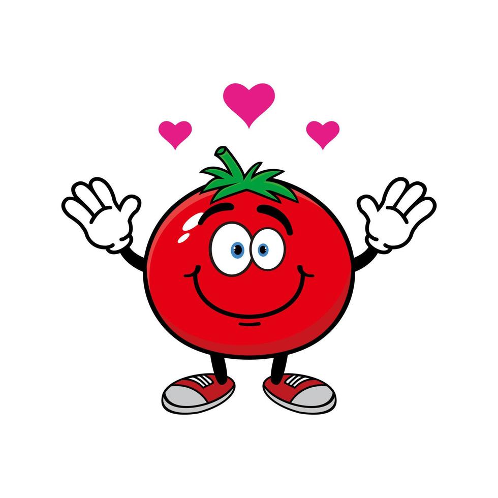 simpatico cartone animato frutta pomodoro mascotte personaggio vettore