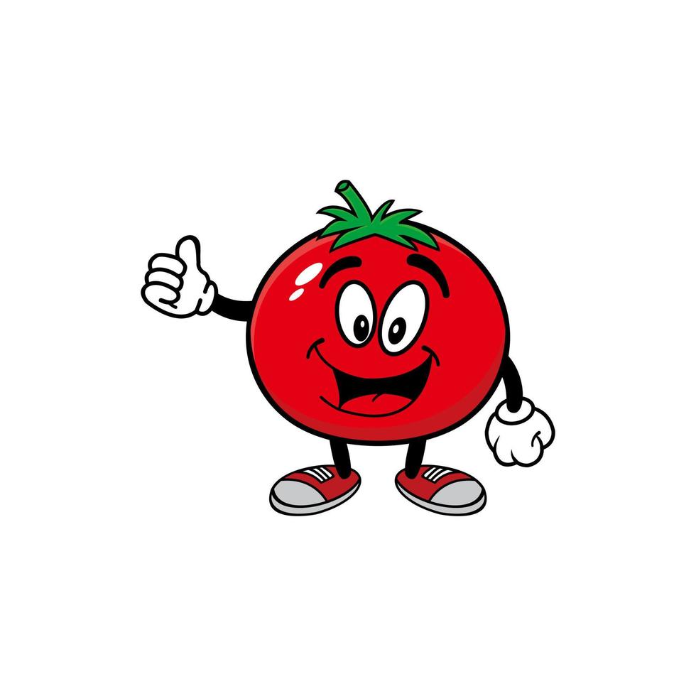 simpatico cartone animato frutta pomodoro mascotte personaggio vettore