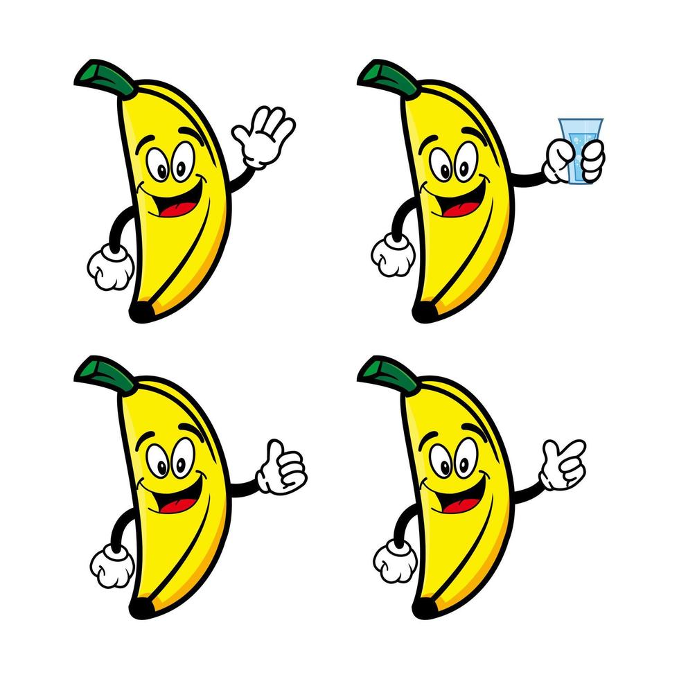 set di raccolta simpatico personaggio dei cartoni animati di banana sorridente. illustrazione vettoriale isolato su sfondo bianco