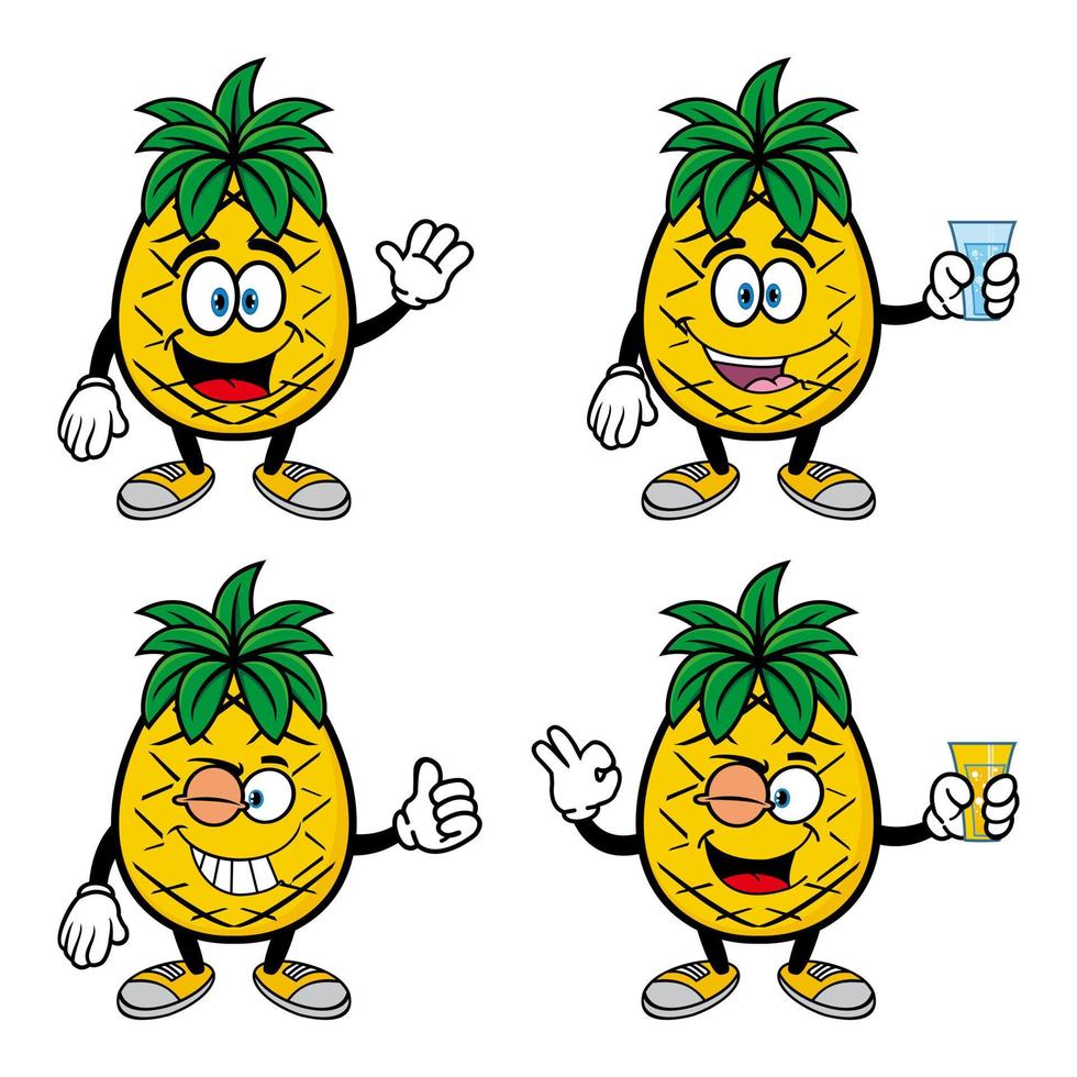 set di raccolta simpatico personaggio dei cartoni animati di ananas sorridente. illustrazione vettoriale isolato su sfondo bianco