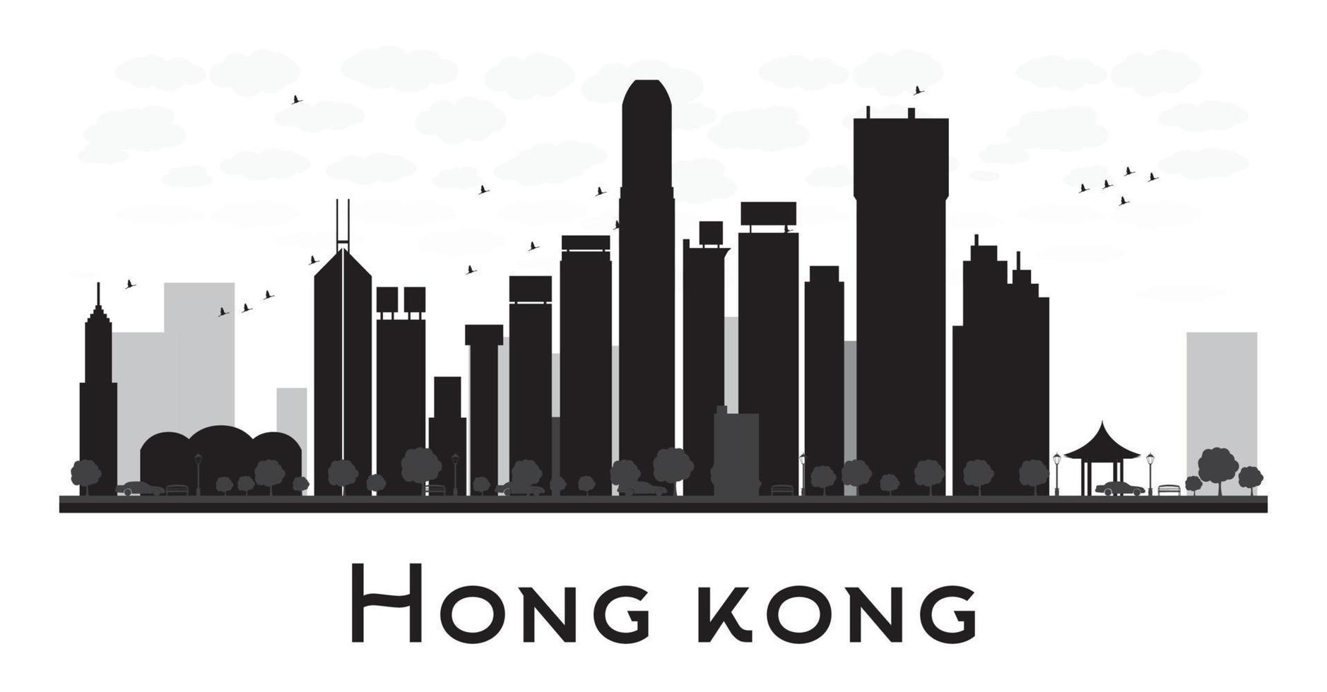 sagoma in bianco e nero dell'orizzonte della città di hong kong. vettore