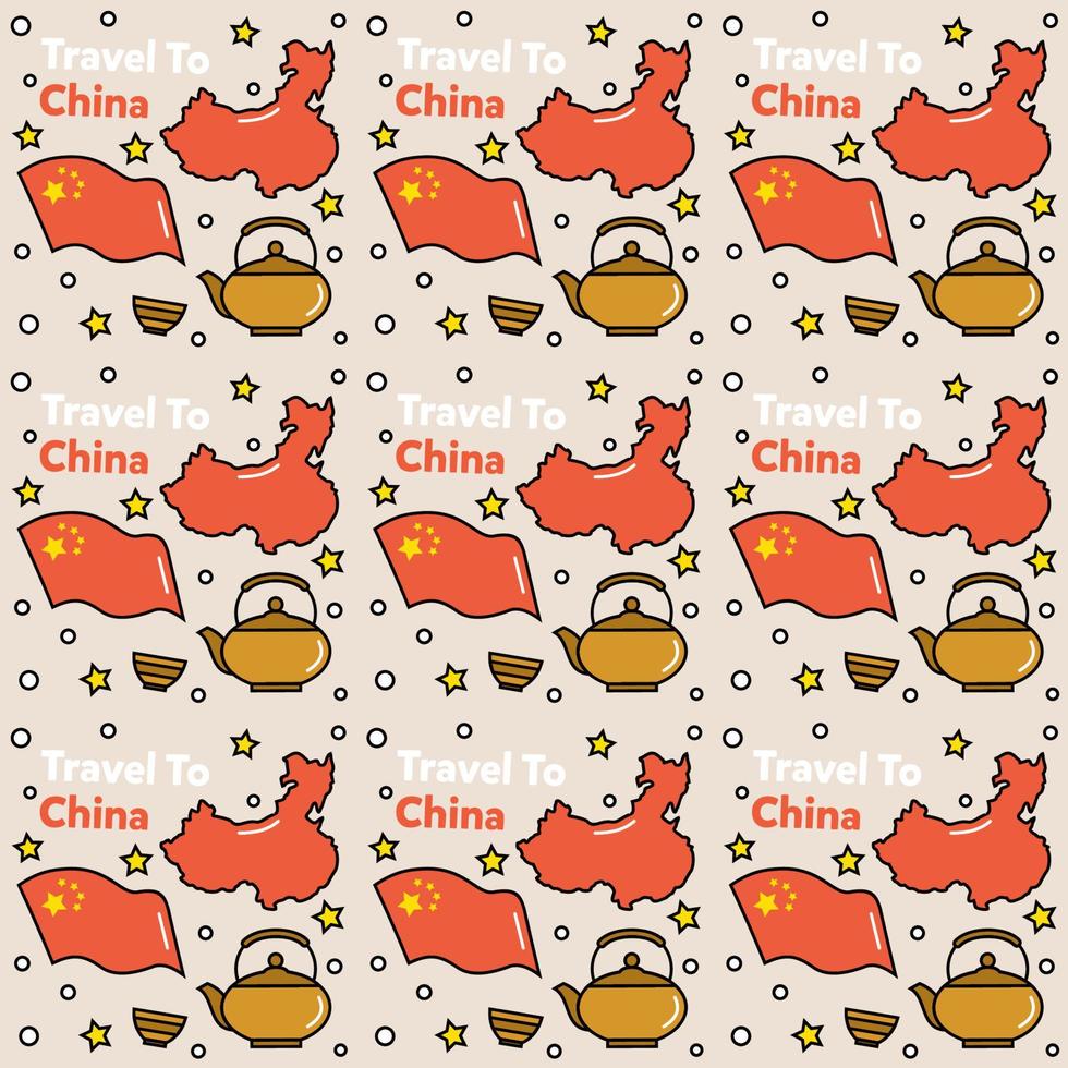 viaggio in cina doodle seamless pattern vector design. lanterna, panda e noodle sono un'icona identica alla porcellana.