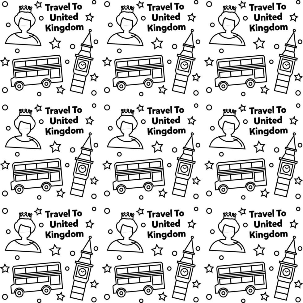 viaggio nel regno unito doodle seamless pattern vector design. bus, mappa e bandiera sono icone identiche al regno unito