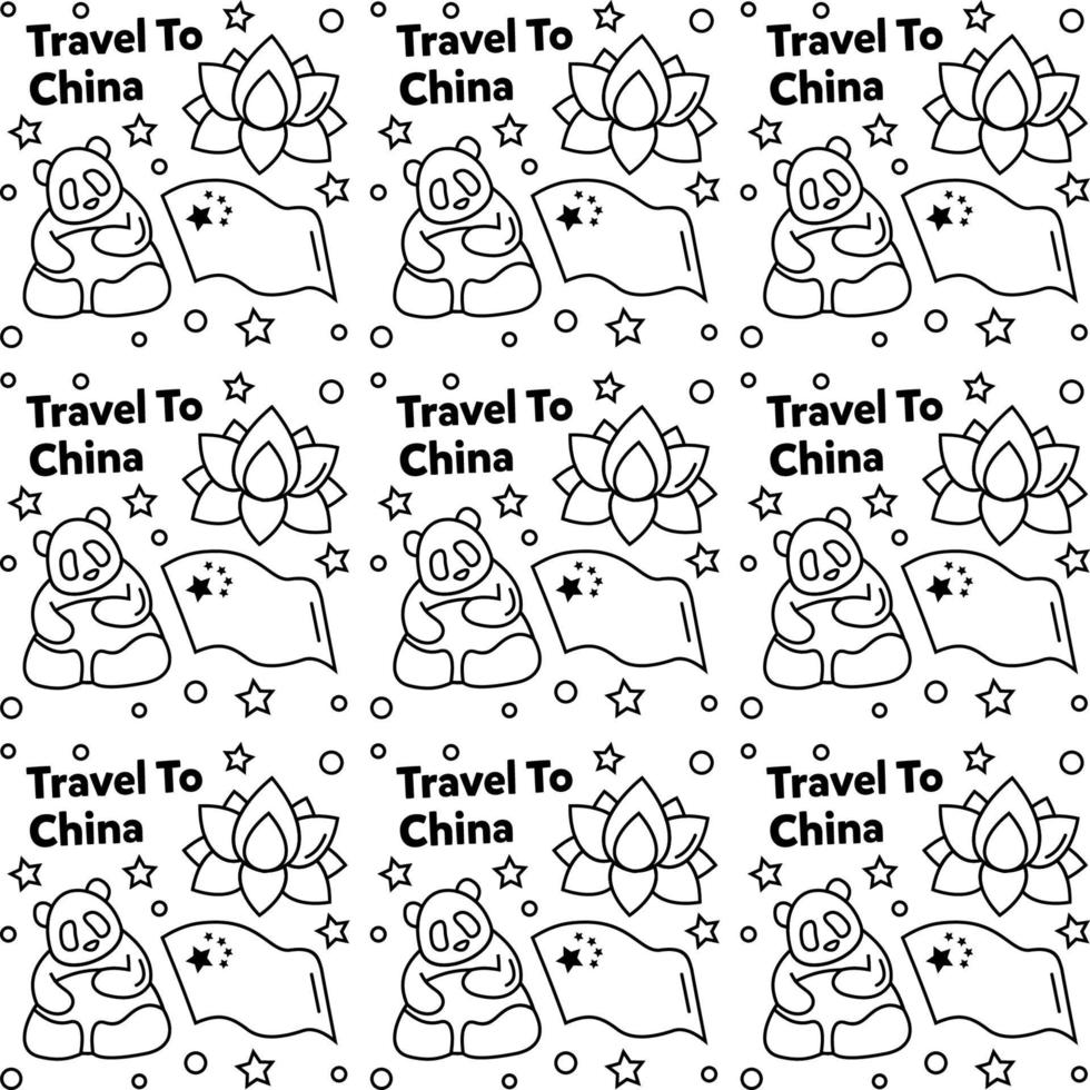 viaggio in cina doodle seamless pattern vector design. lanterna, panda e noodle sono un'icona identica alla porcellana.