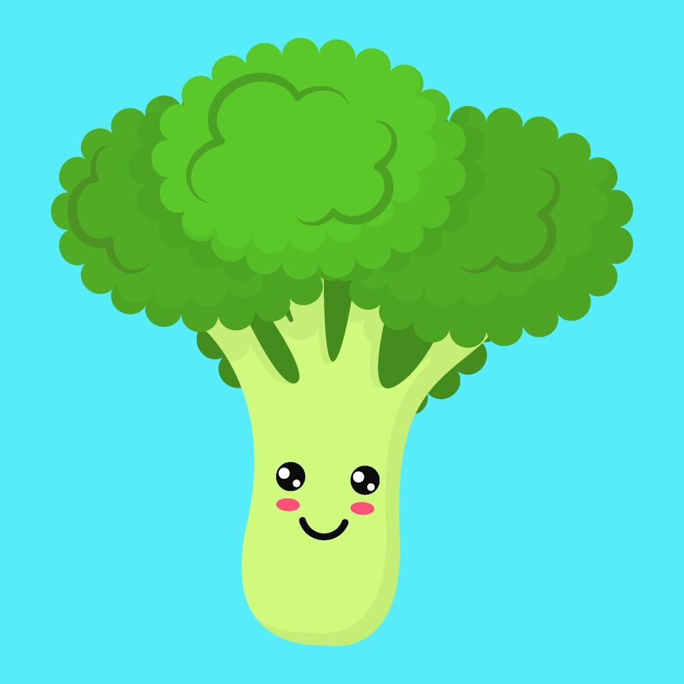 carino kawaii broccoli verdura fresca illustrazione vettoriale