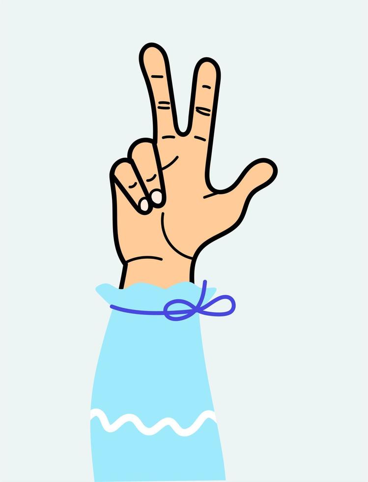 mani che mostrano un gesto con due dita. per l'uso su tessuti, carta da imballaggio, souvenir, stampa, poster, cartoline. vettore