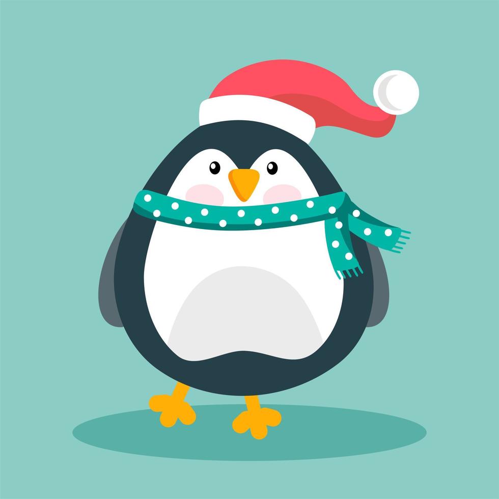 il pinguino è divertente, con cappello e sciarpa. il concetto di natale e capodanno. vettore