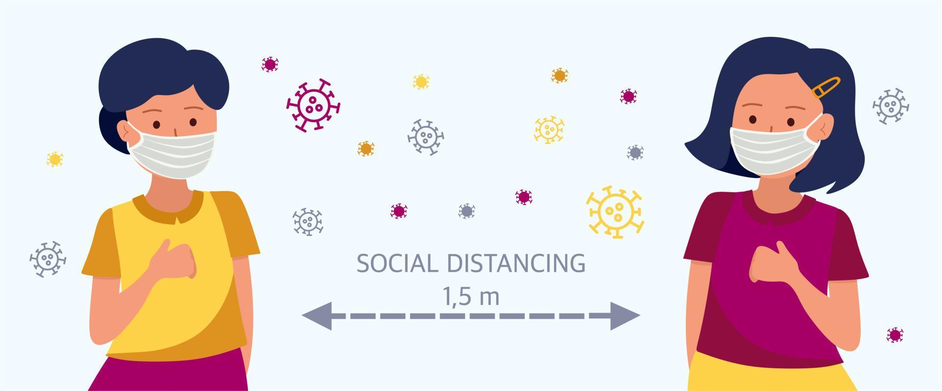 distanza sociale, mantenere una distanza nella società. la distanza tra i bambini a scuola e all'asilo. fermare la diffusione del virus covid-19. illustrazioni vettoriali. vettore