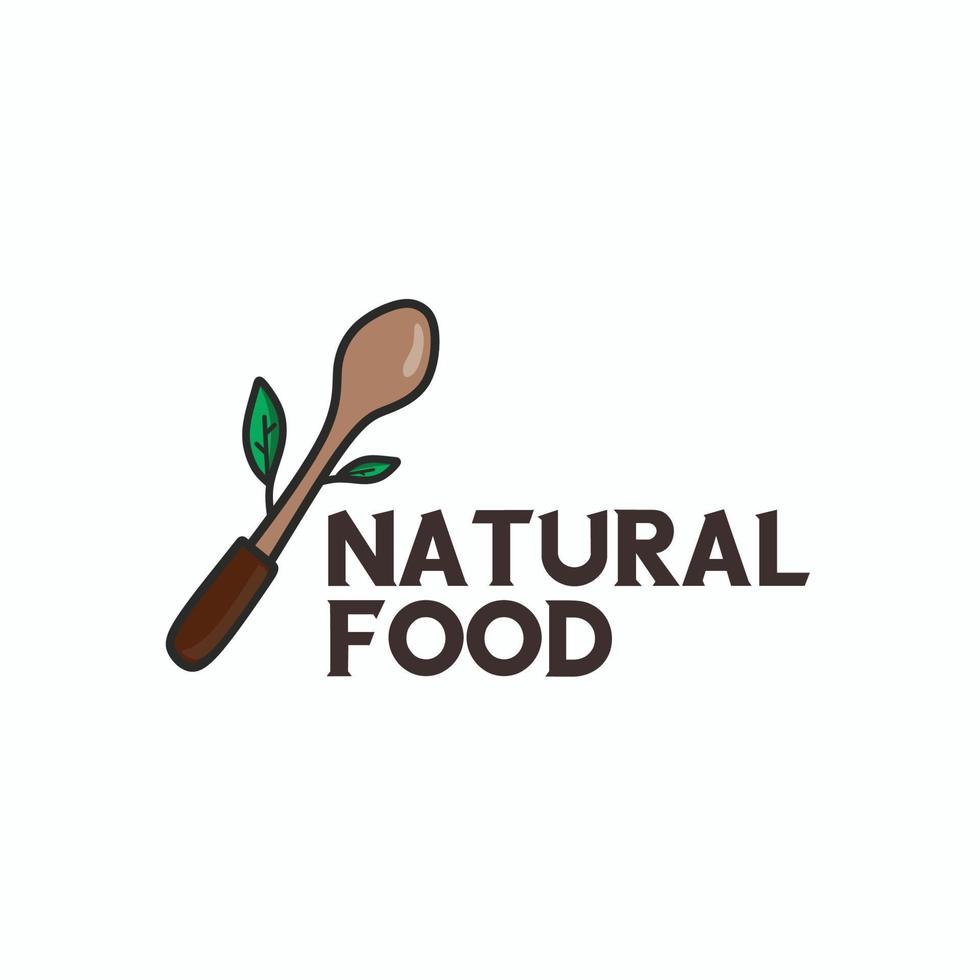 logo di cibo naturale con cucchiaio di legno vettore