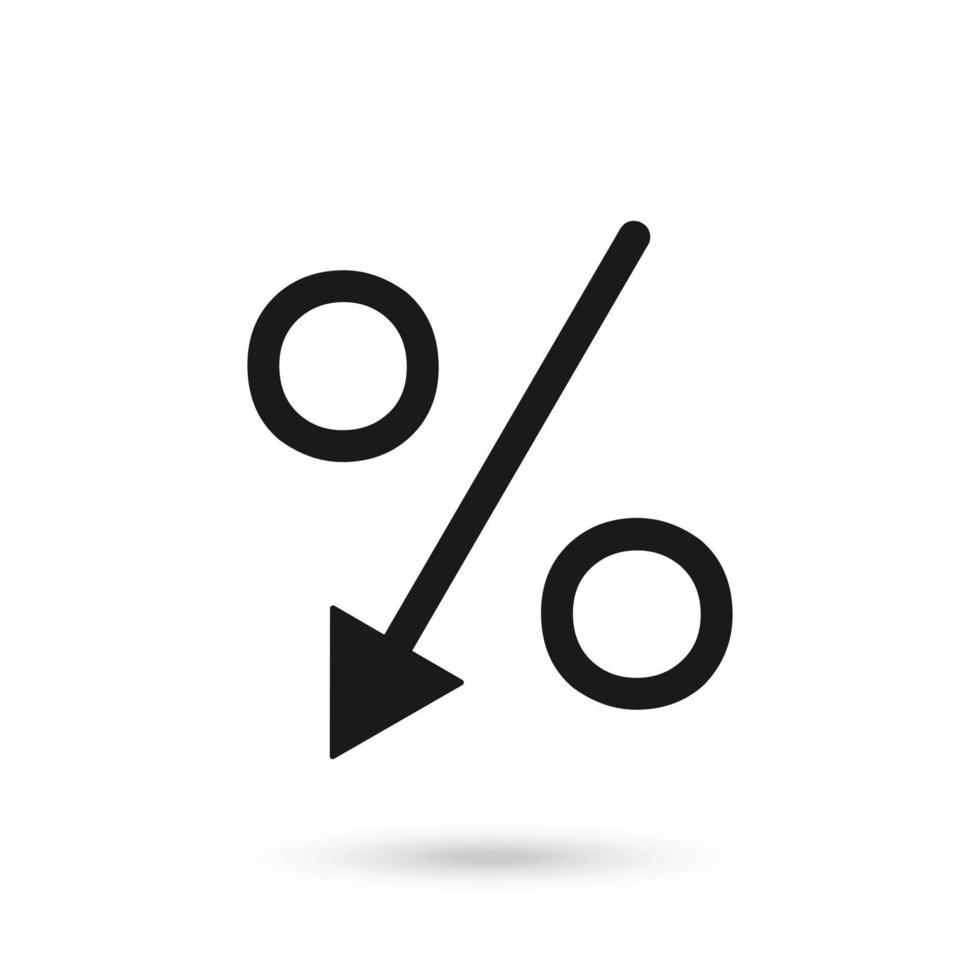 icona della freccia in basso percentuale, illustrazione vettoriale. vettore