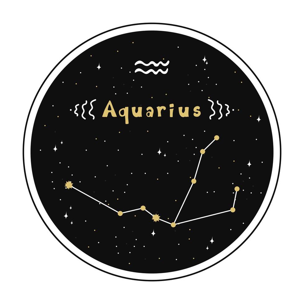 Acquario. segno zodiacale e costellazione in un cerchio. set di segni zodiacali in stile doodle, disegnati a mano. vettore