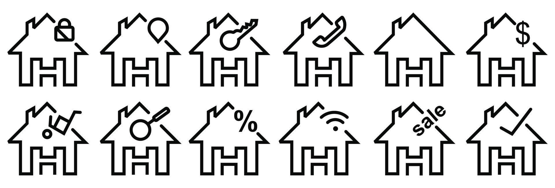 set di icone immobiliari, segni di raccolta isolati vettoriali per la casa.