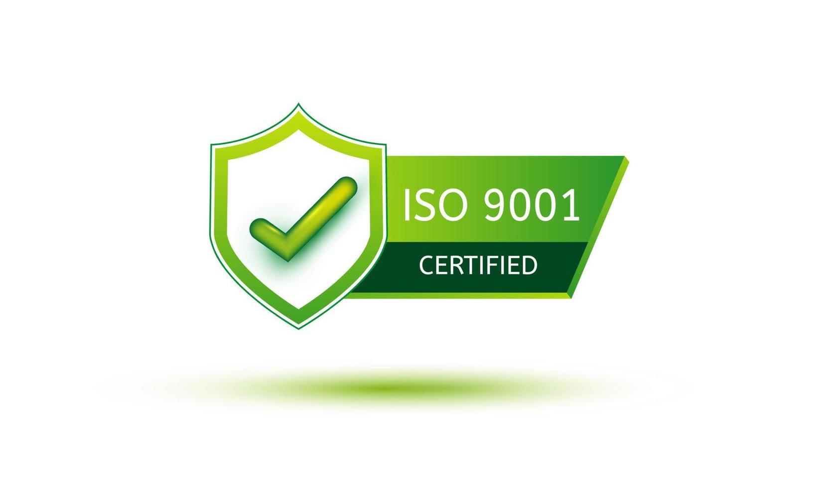 icona del badge certificato iso 9001. sistema internazionale di gestione della qualità dell'industria isolato su sfondo bianco con illustrazione vettoriale ombra verde