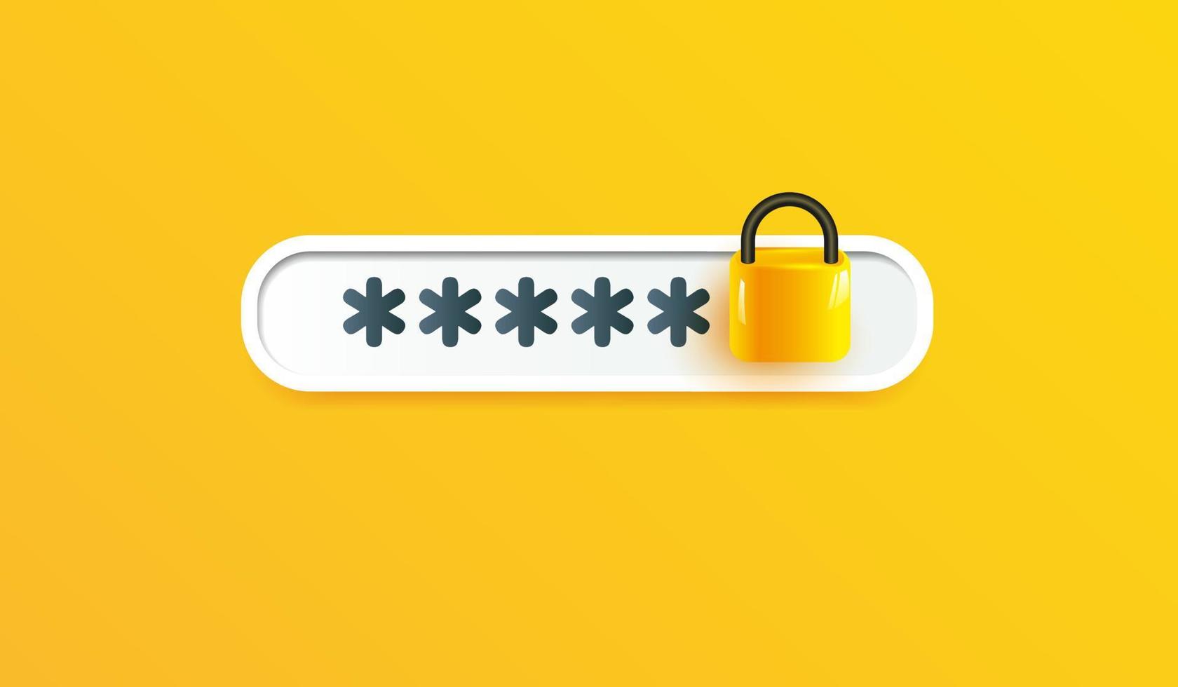 icona protetta da password su sfondo giallo. segno di sicurezza o design di simboli per applicazioni mobili e concetto di sito Web 3d illustrazione vettoriale stile