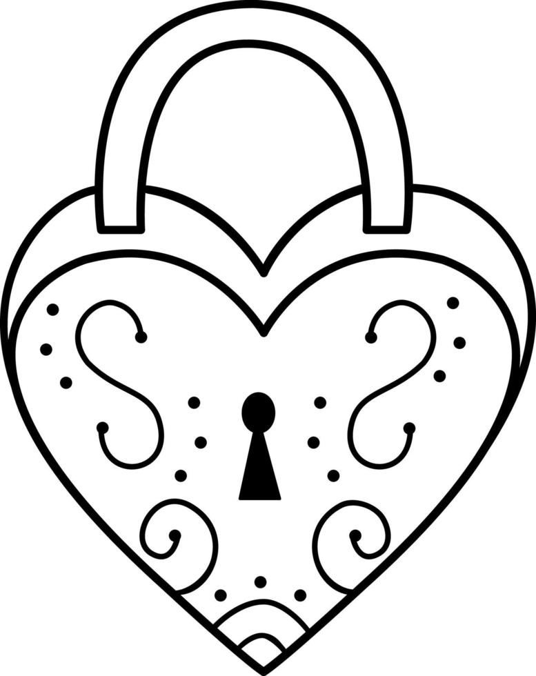 immagine vettoriale di una serratura senza chiave. un elemento dell'arredamento di una celebrazione del matrimonio. San Valentino. logo, icona. un semplice vettore di contorno, un sito Web o un'applicazione mobile. icona.