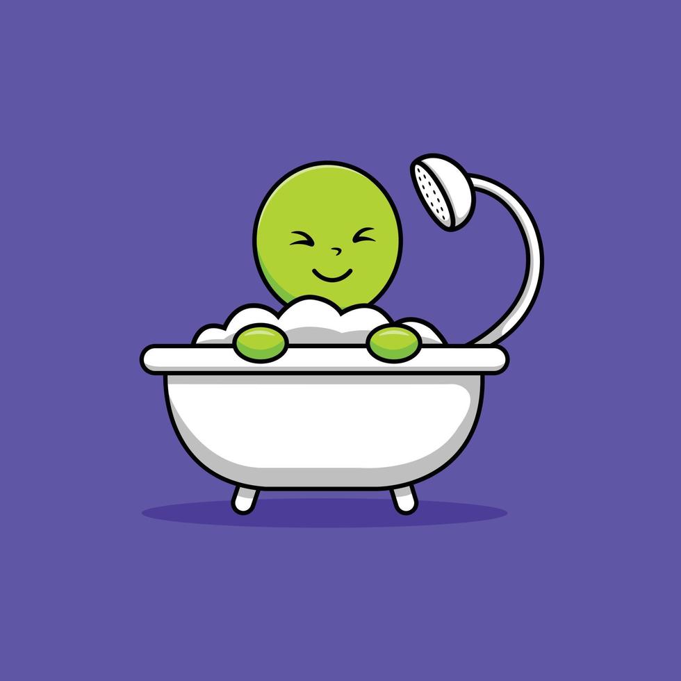 carino alieno che fa il bagno su bathub fumetto icona vettore illustrazione. icona della scienza concetto isolato vettore premium. stile cartone animato piatto