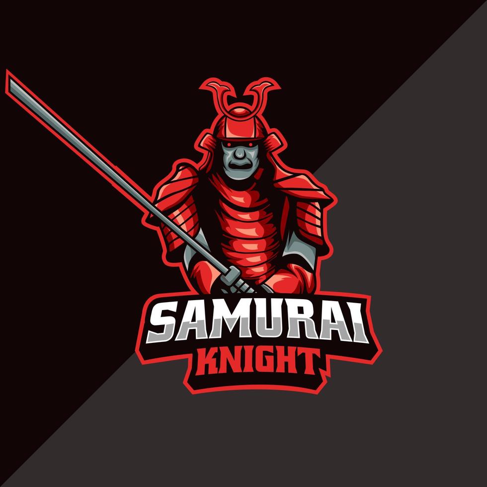 modello di logo della mascotte del cavaliere samurai vettore