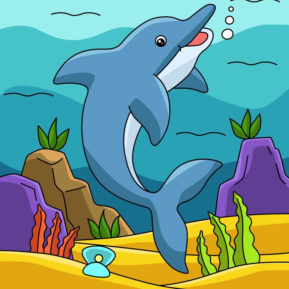 illustrazione animale colorata del fumetto del delfino vettore