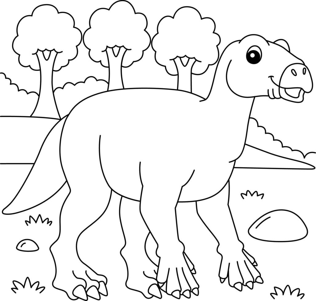 Pagina da colorare iguanodonte per bambini vettore