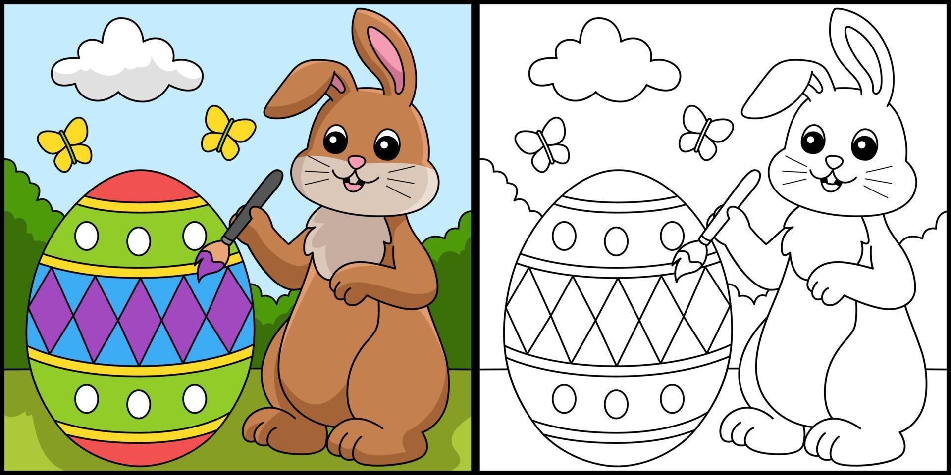 coniglio che dipinge un'illustrazione colorata dell'uovo di Pasqua vettore