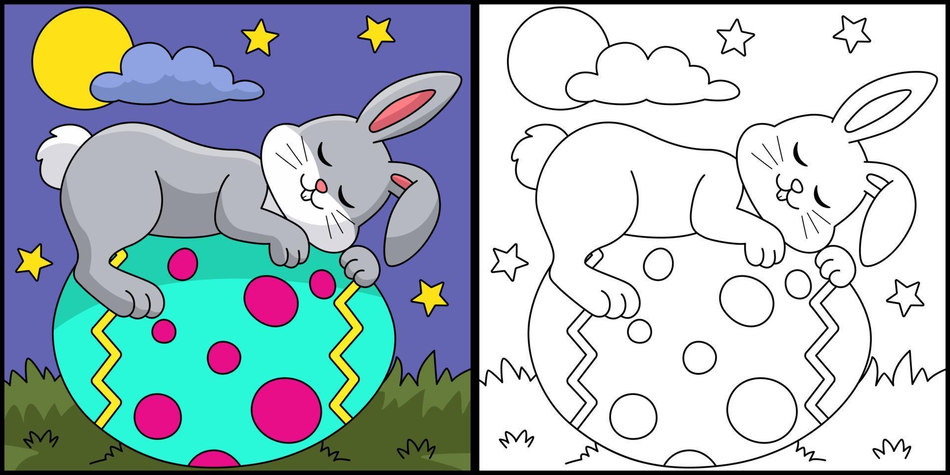 coniglio che dorme sull'illustrazione di colorazione delle uova vettore