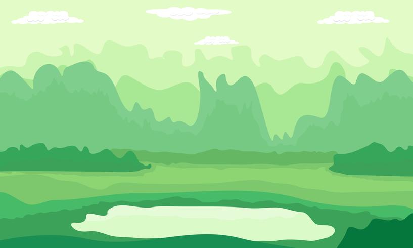 La natura verde delle colline della montagna di estate progetta sul fondo dell&#39;illustrazione di vettore