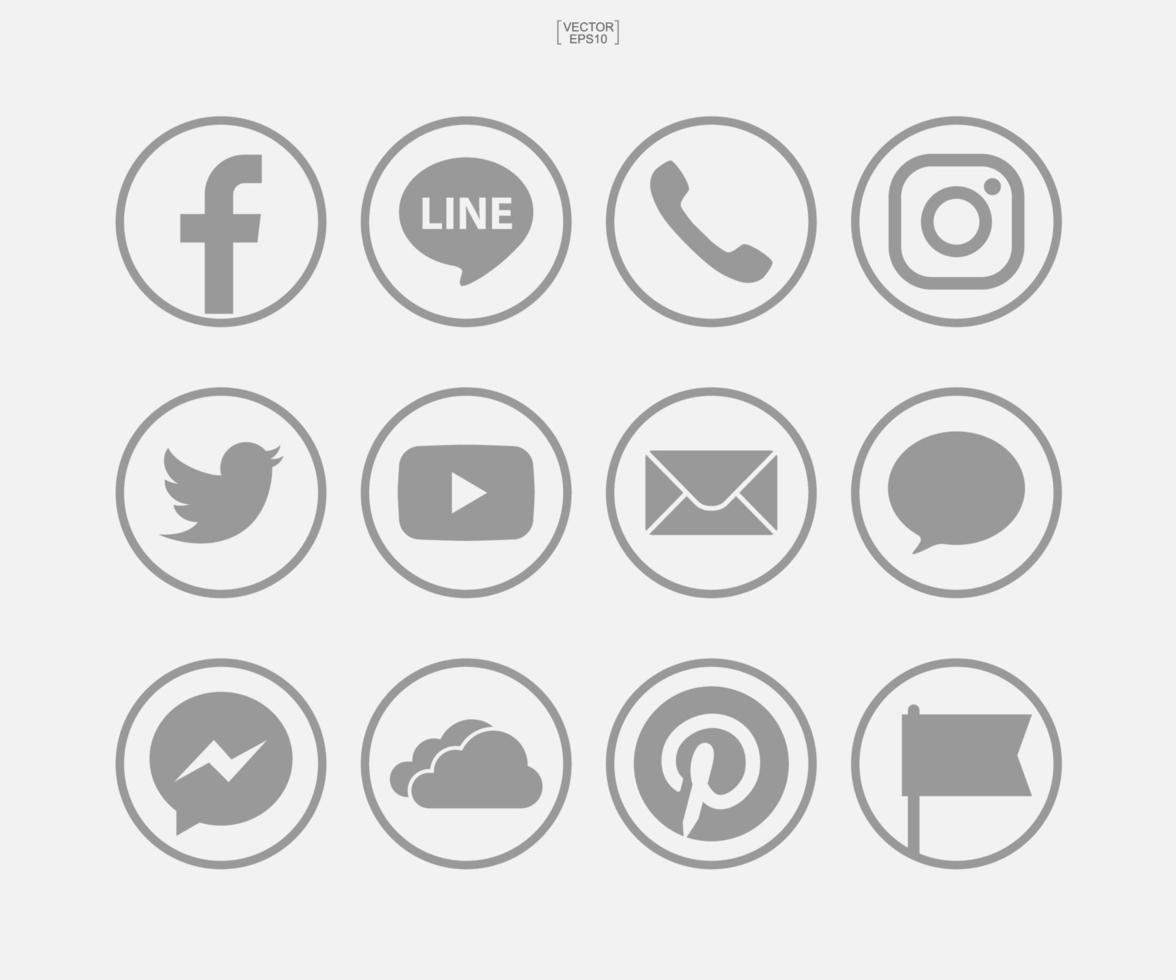 icone dei social media impostate su sfondo bianco. vettore. vettore