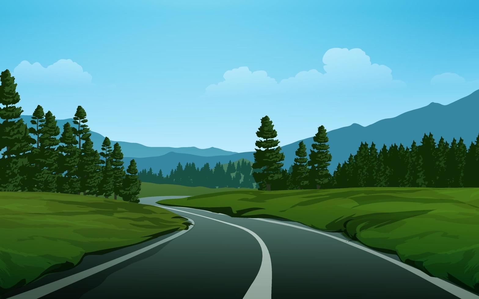 strada lungo la foresta di montagna in campagna vettore