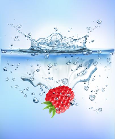 frutta fresca che spruzza in acqua blu chiaro spruzzi sano cibo dieta freschezza concetto isolato sfondo bianco. Illustrazione vettoriale realistico.