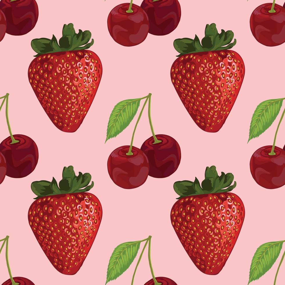 disegno a mano fragola e ciliegia senza cuciture vettore