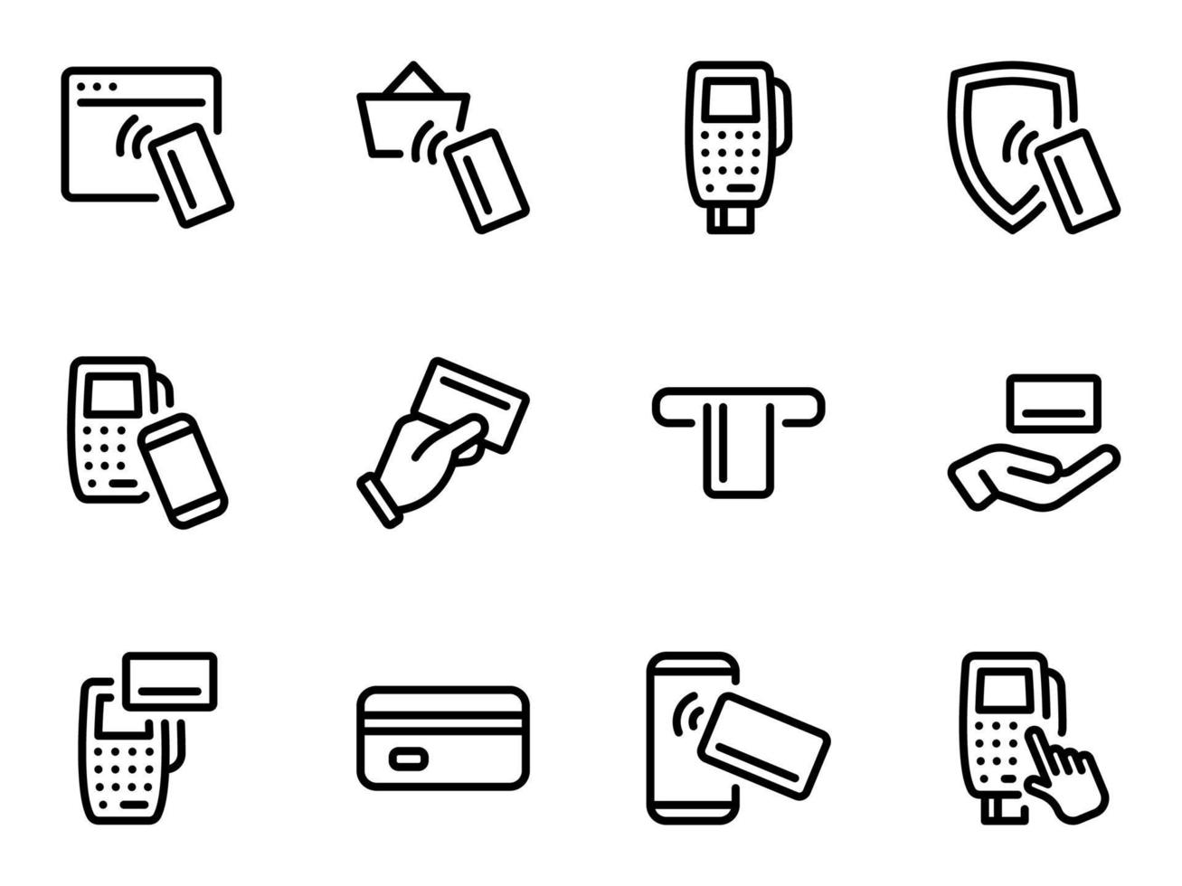 set di icone vettoriali nere, isolate su sfondo bianco. illustrazione piatta su un tema nfc