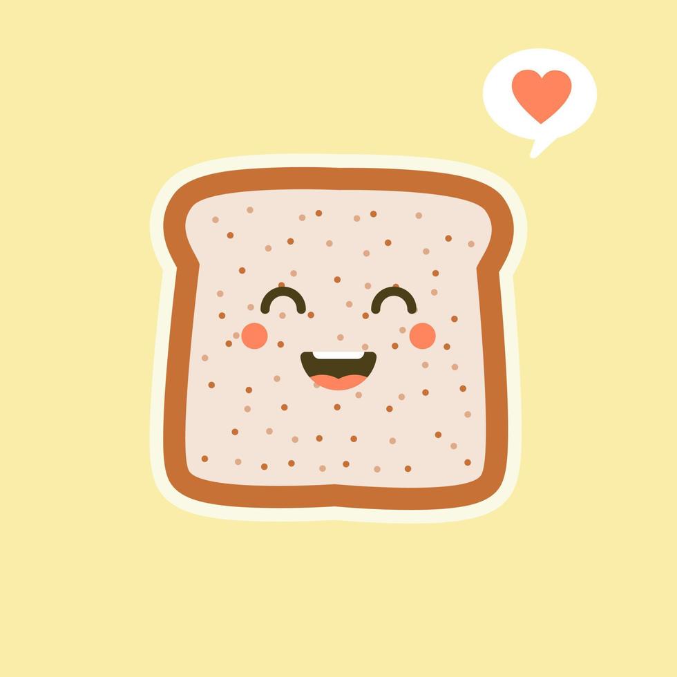 vettore divertente cartone animato carino pane affettato carattere isolato su sfondo colorato. mascotte etichetta panetteria. icona di illustrazione del personaggio dei cartoni animati piatto vettoriale. toast, carta del buongiorno, concetto di colazione