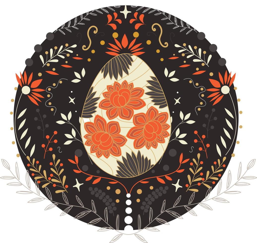 uovo di Pasqua in un cerchio con un motivo floreale. vettore