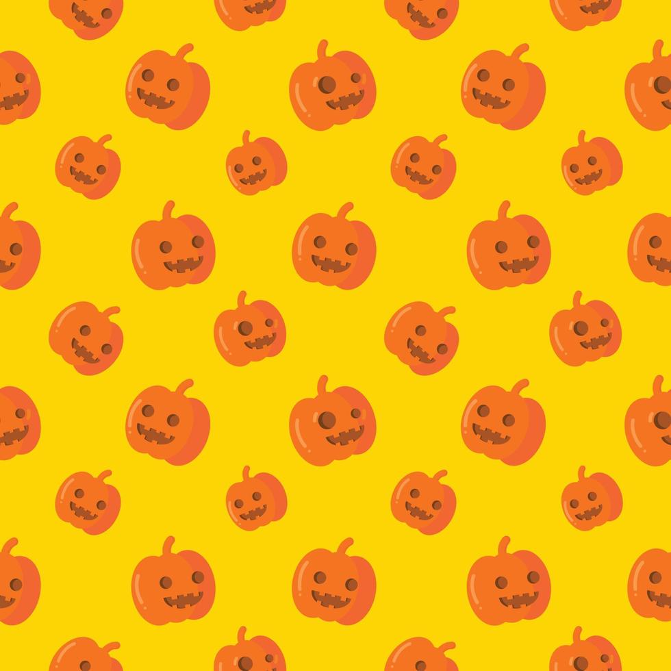 faccia di zucca, modello senza cuciture jack o lantern per halloween sfondo giallo di vettore di halloween.